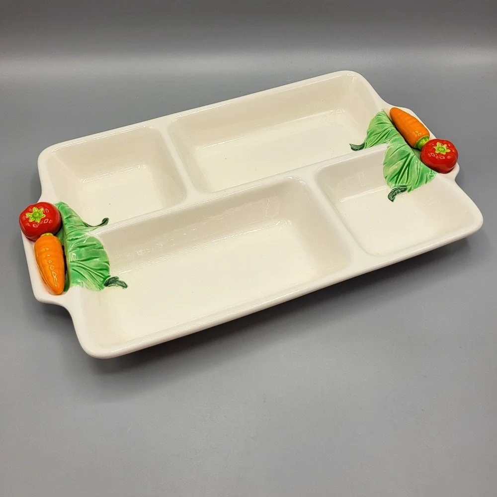 Vintage Japan Ceramic Divided Vegetable Relish Tray 4 Section Platter White